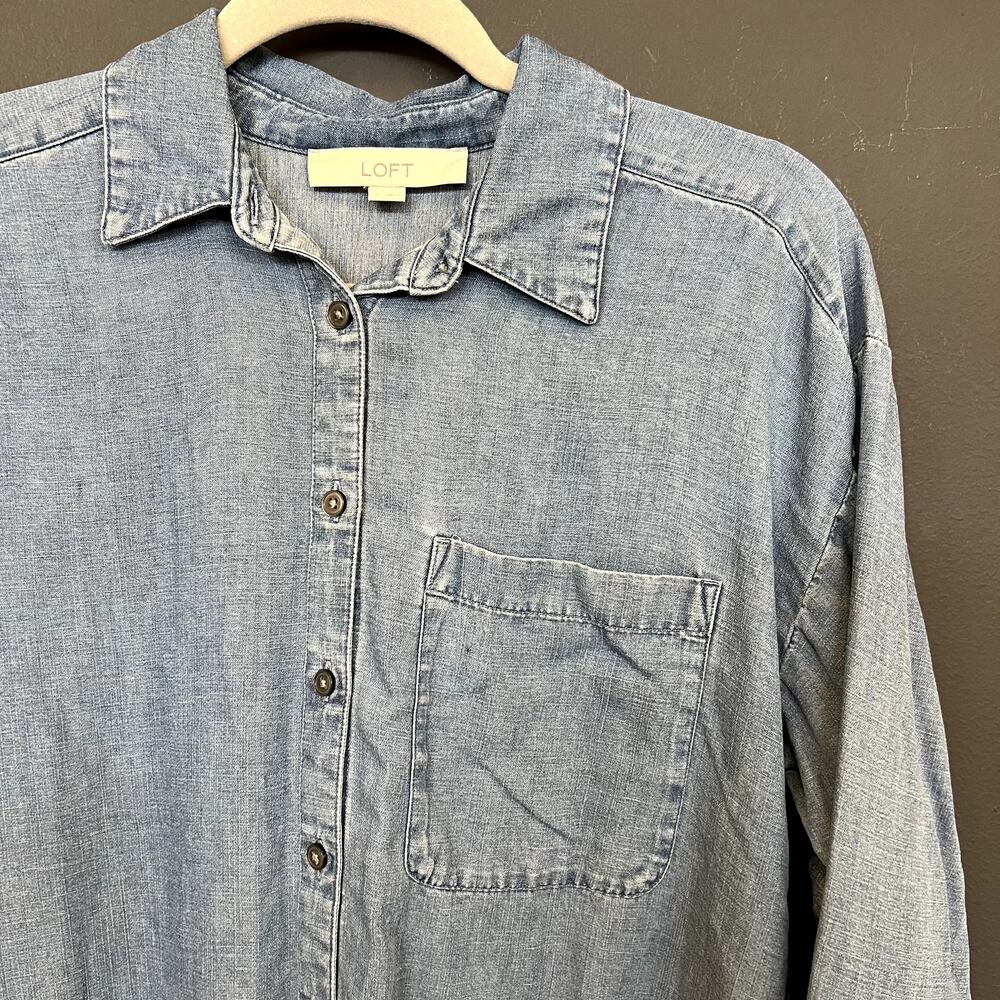 Loft Lightweight Denim Button Down Top Small - image 2